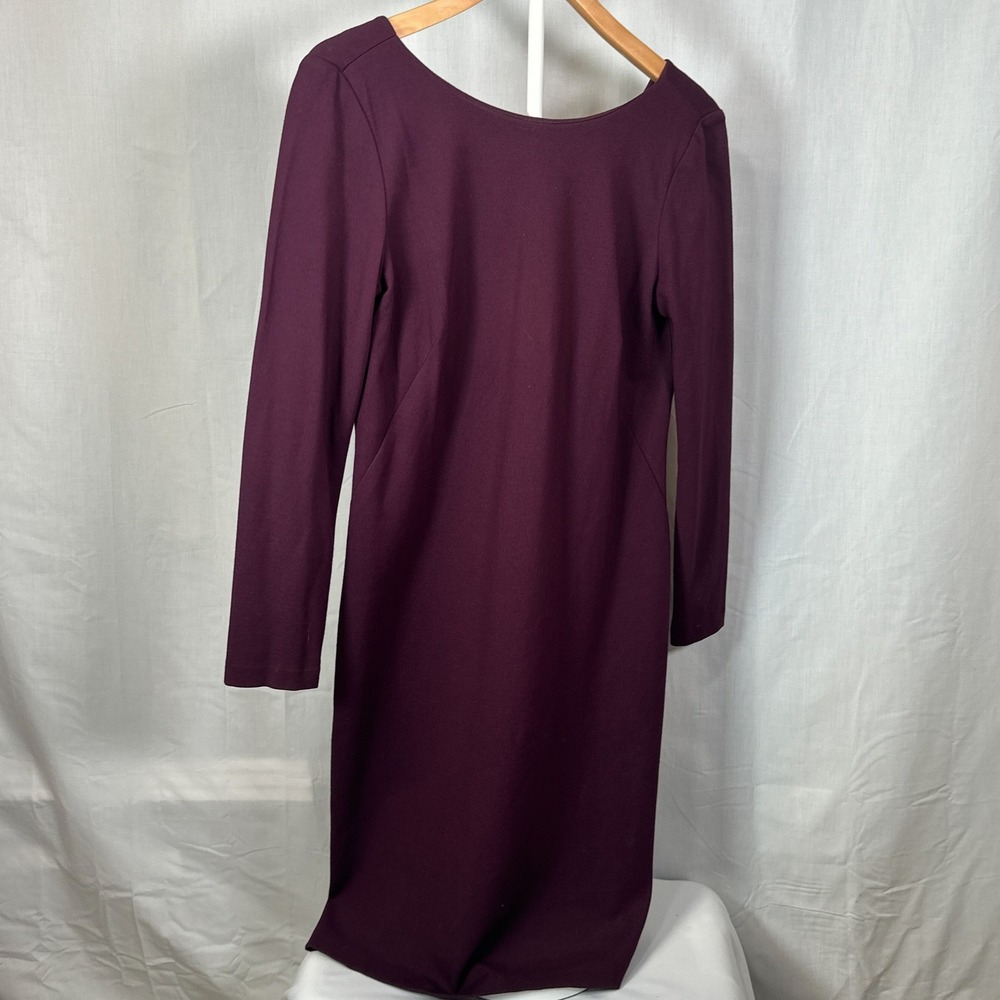 Talbots Petites Womens Plum Purple Long Sleeve Sheath Dress Size 8P Scoop Neck